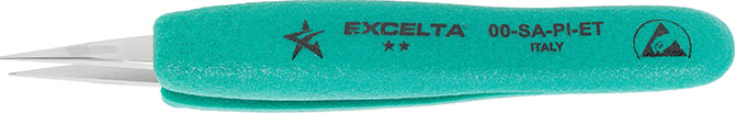 Excelta 00-SA-PI-ET Ergo-Tweez Cushion Grip Tweezers With Straight Strong Tips, 2 Star, 5"