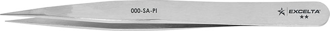Excelta 000-SA-PI Straight Strong Two Star 4.5" Stainless/Anti-Magnetic Tweezer With Radius Edges