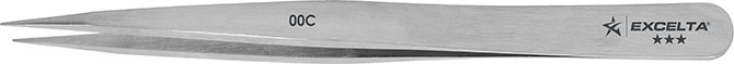 Excelta 00C 3-Star Straight Strong Semi-Fine Point Tweezer, 4.25"
