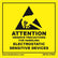 Desco 06722 Attention Label with ESD Susceptibility Symbol Black on Yellow, 2in x 2in