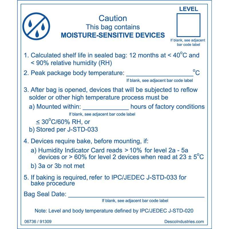 Desco 06736 JEDEC Moisture Sensitive Caution Label 100/Roll