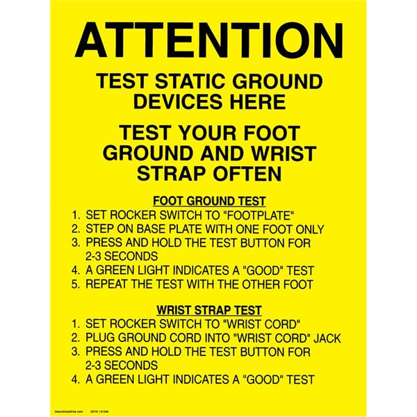 Desco 06741 Wrist Strap / Foot Ground Test Station Poster, 5pk