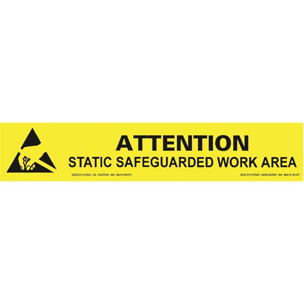 Desco 06751 Attention Static Work Area Bench Sign, 1" x 6"