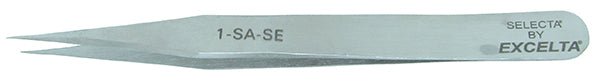 Excelta 1-SA-SE 1 Star Stainless Steel Anti-magnetic Tweezers with Slender Straight Tip, 4-1/2"