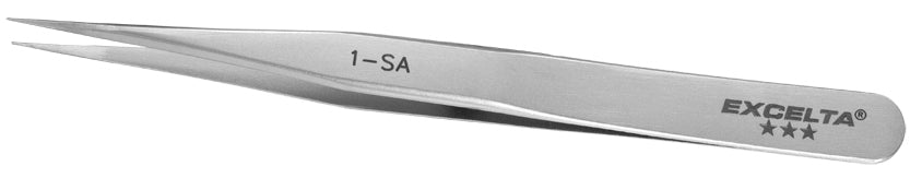 Excelta 1-SA 3 Star Stainless Steel Anti-Magnetic Tweezers with Slender Straight Tip, 4-1/2"