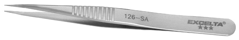 Excelta 126-SA Neverust Chip Handling Tweezers With Fine Tips, 3 Star, 4-1/4"