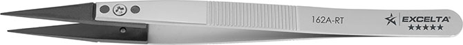 Excelta 162A-RT Tweezer - Straight - Soft Tip - Five Star 5" Black Peek Replaceable .020" Tip