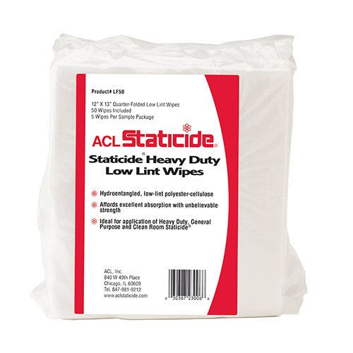 ACL Staticide LF50 Polyester-Cellulose Heavy Duty Lint-Free Wipe, 12" x13", 50/Pk