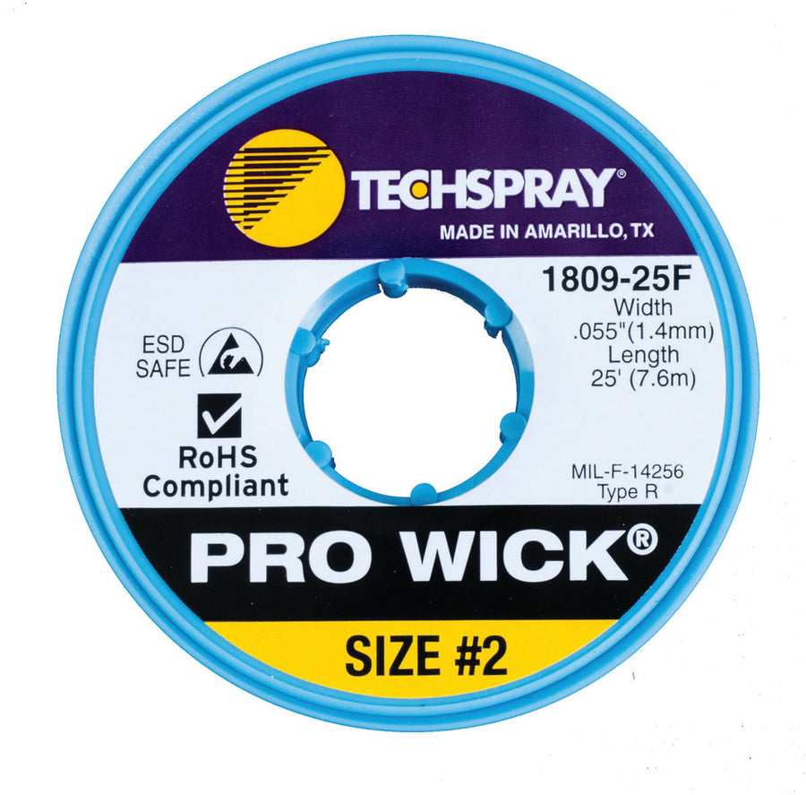 Techspray 1809-25F Pro Wick 25' Yellow #2 Desoldering Braid