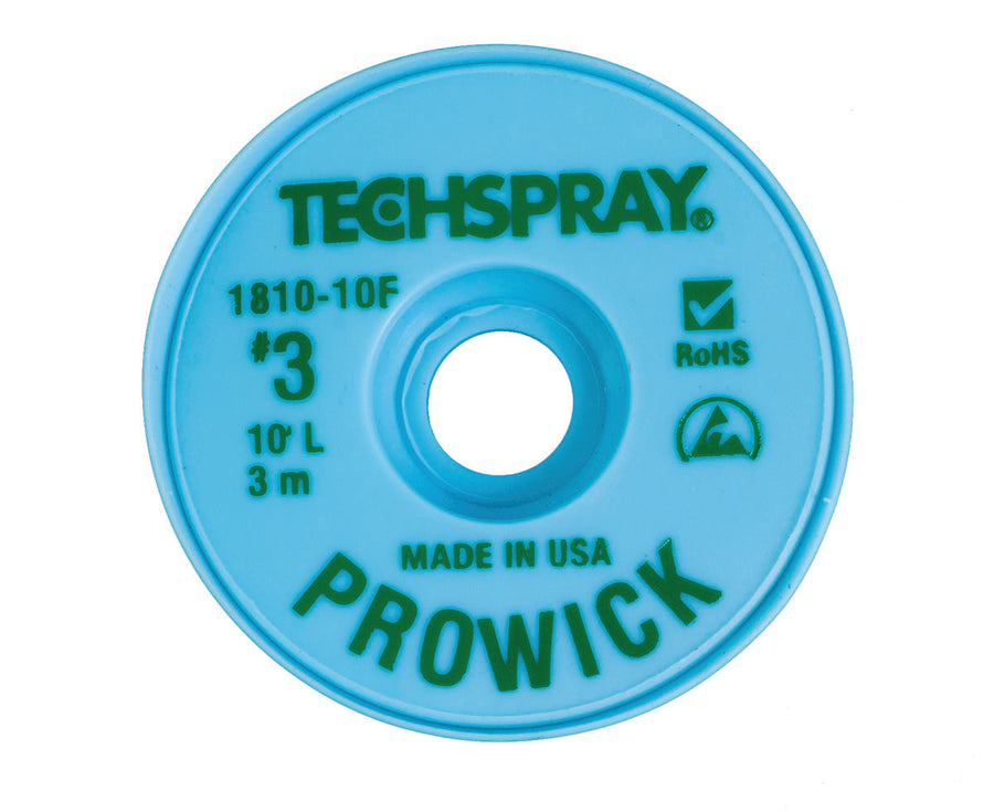 Techspray 1810-10F Pro-Wick Rosin Desoldering Braid, .075", 10' Green ESD Spool