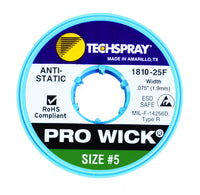Techspray 1810-25F Pro-Wick Rosin Desoldering Braid, .075", 25' Green ESD Spool