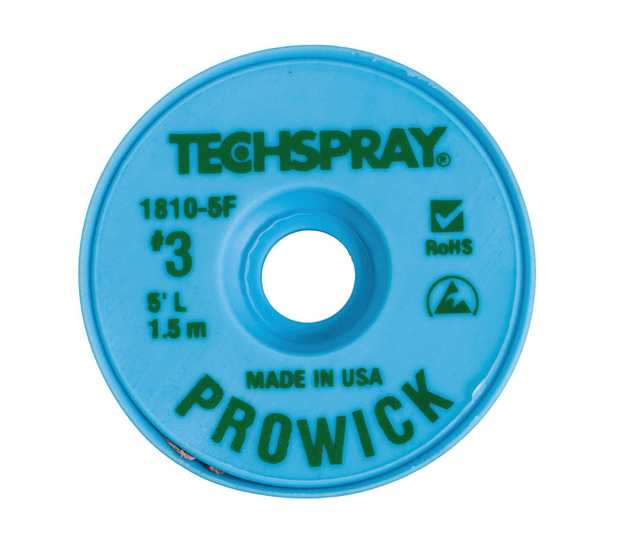 Techspray 1810-5F Pro Wick Rosin Desoldering Braid, .075", 5' Green ESD Spool 