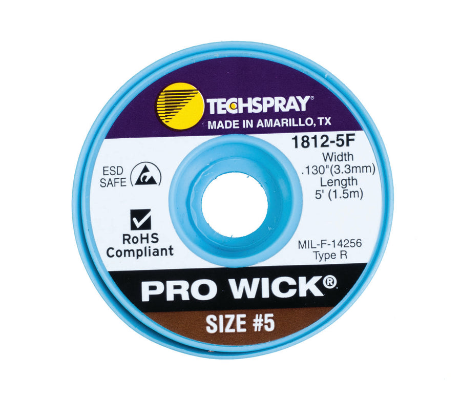 Techspray 1812-5F Pro-Wick Rosin Desoldering Braid, .130", 5' Brown ESD Spool