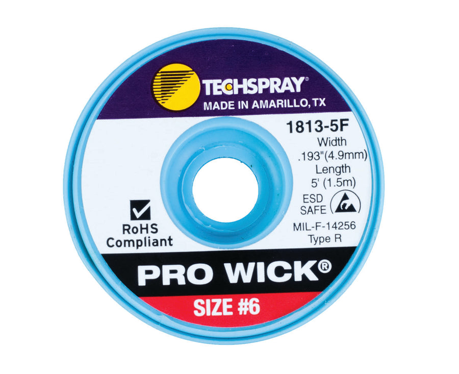 Techspray 1813-5F Pro-Wick Rosin Desoldering Braid, .193", 5' Red ESD Spool