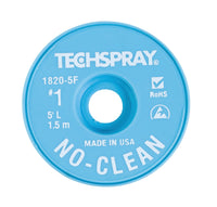 Techspray 1820-5F No-Clean Desoldering Braid, .035", 5' White ESD Spool