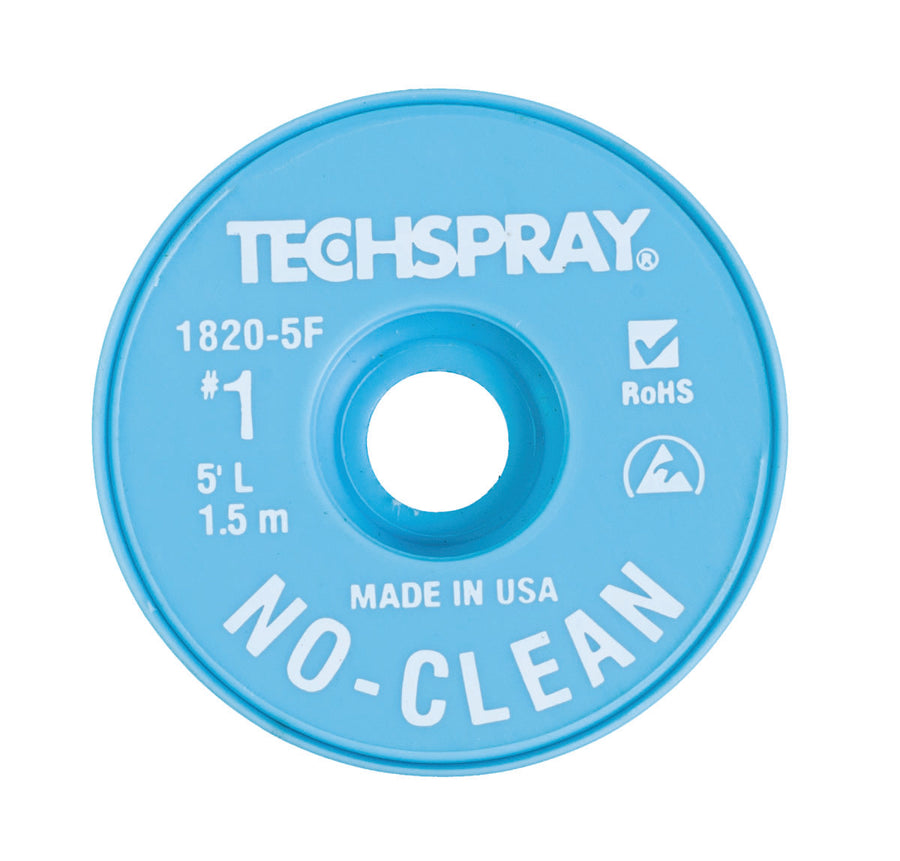Techspray 1820-5F No-Clean Desoldering Braid, .035", 5' White ESD Spool