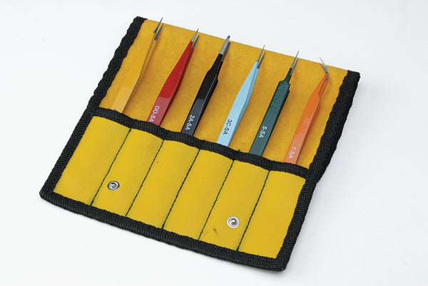 Aven 18480EZ E-Z Pick Stainless Steel Anti-Magnetic Tweezer Kit with Soft Pouch