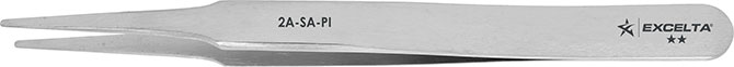 Excelta 2A-SA-PI 2 Star Stainless Steel Anti-magnetic Tweezer with Straight Tapered Flat Round Tip, 4-3/4"