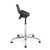 Bevco 3555 Sit Stand with Black Polyurethane Seat, 27 Polished Aluminum Base and Mushroom Glides [22-32 Height Adj, 300lb Cap]