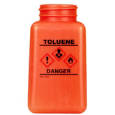 Menda 35763 DurAstatic Dissipative HDPE Orange Square Bottle GHS Label with "Toluene", 6 oz