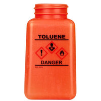 Menda 35763 DurAstatic Dissipative HDPE Orange Square Bottle GHS Label with "Toluene", 6 oz