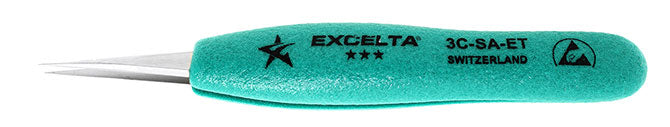 Excelta 3C-SA-ET Anti-Magnetic Stainless Steel Tweezer with Ergo-Tweeze, Very Fine Point Tip, 4-3/4"