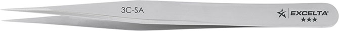 Excelta 3C-SA 3 Star Anti-Magnetic Stainless Steel Tweezer With Very Fine Point Tip, 4-1/4"