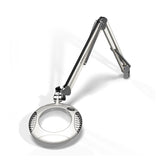 O.C White 42400-4-12 4 Diopter Round Green-Lite LED Magnifier with 12 LEDs, 43" Arm, Table Edge Clamp, Shadow White