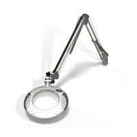O.C White 42400-4-12 4 Diopter Round Green-Lite LED Magnifier with 12 LEDs, 43" Arm, Table Edge Clamp, Shadow White