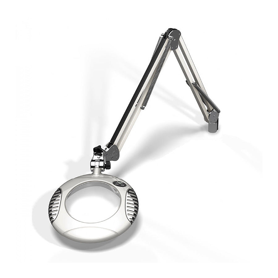 O.C White 42400-4-12 4 Diopter Round Green-Lite LED Magnifier with 12 LEDs, 43" Arm, Table Edge Clamp, Shadow White