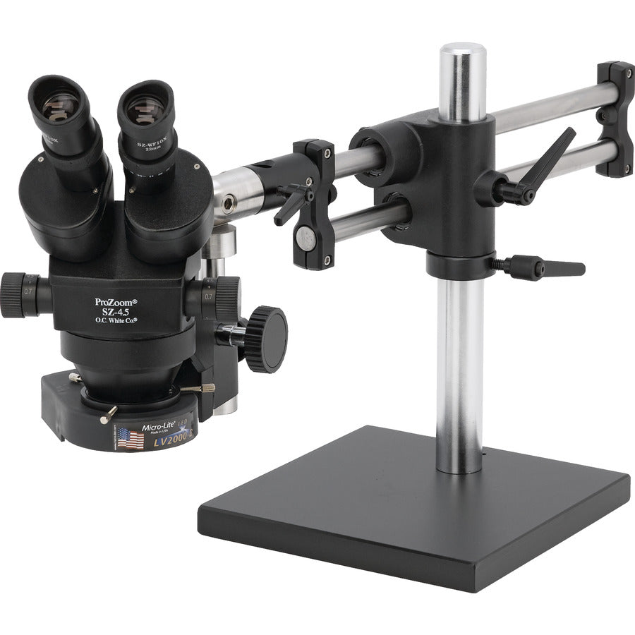 O.C White TKSZ-LV2 ESD-Safe Stereo-Zoom Binocular Microscope with Dual Arm Base & Dimmable LED Ring Light