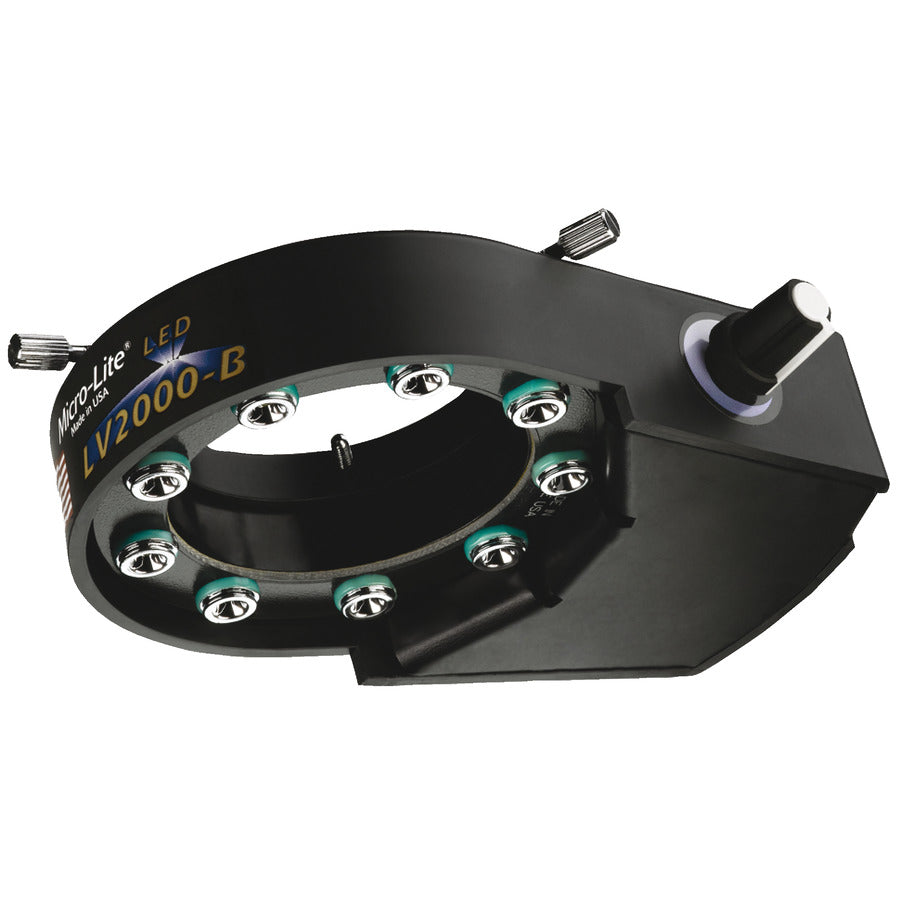 O.C White LV2000-B ESD-Safe Micro-Lite LED Ring Illuminator with 9 LED's, 120-240V (50-60Hz) Auto Switchable, Black