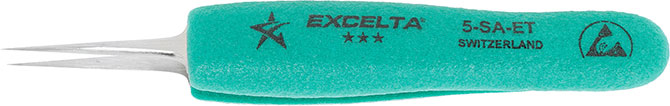 Excelta 5-SA-ET Neverust Ergo-Tweez Cushion Grip Tweezers With Very Fine Tips, 3 Star, 4.75"