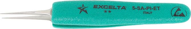Excelta 5-SA-PI-ET ESD-Safe Cushion Grip Tweezers With Straight Ultra Fine Tips, 2 Star, 4-3/4"