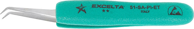 Excelta 51-SA-PI-ET ESD-Safe Ergo-Tweez Cushion Grip Tweezers With Angled Very Fine Tips, 2 Star, 5"
