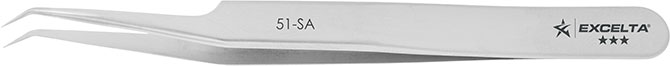 Excelta 51-SA Stainless Steel Anti-magnetic Tweezers with Oblique Micro-Fine Tips, 5 Star, 4-1/2"