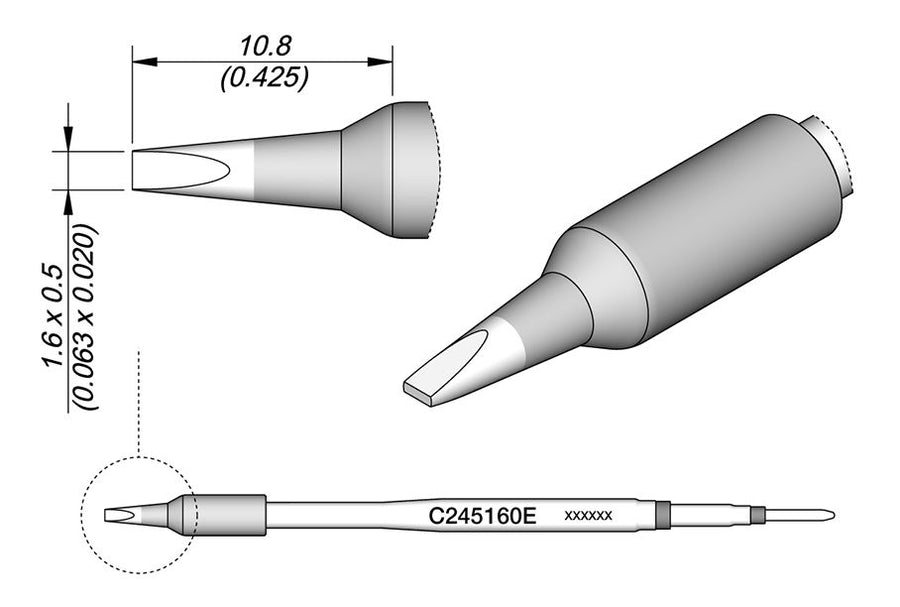 JBC Tools C245160E Chisel Cartridge Soldering Tip, 1.6" x 10.8mm