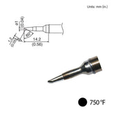 Hakko T31-02BC1 60° T31 Series Bevel Solder Tip, 1mm x 14.2mm, 750° F