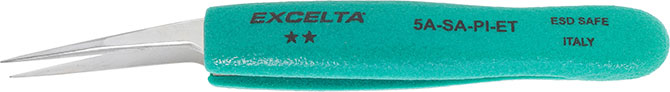 Excelta 5A-SA-PI-ET Tweezer - Offset Ultra Fine - Two Star 4.5" Stainless/Anti-Magnetic Taper With ESD Safe Ergonomic Grips