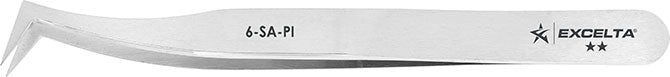 Excelta 6-SA-PI Stainless Steel Anti-magnetic Tweezers with Sharp Flat Angled Tips, 2 Star, 4-1/2"