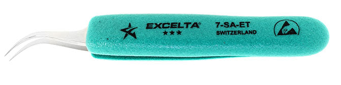 Excelta 7-SA-ET Neverust ESD-Safe Ergo-Tweez Cushion Grip Tweezers With Curved Very Fine Tips, 3 Star, 5"