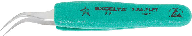 Excelta 7-SA-PI-ET ESD-Safe Stainless Steel Anti-Magnetic Tweezers with Very Fine Curved Tips