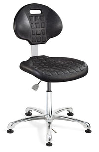 Bevco 7050E-CARD5S ESD Polyurethane Chair, Black, Polished Aluminum Base, Hard Floor Casters, 15.5"–20.5", Everlast Series