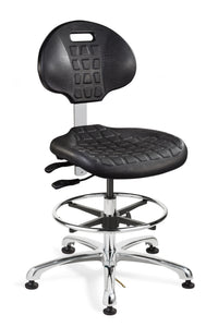 Bevco 7551E1 Polyurethane Chair, Blk, ESD/ISO 4 Cleanroom, Mushroom Glides, Adj. Height 24"-29"