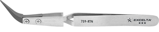 Excelta 759-RT Softip Lightweight Stainless Steel Tweezer With Replaceable ESD-Safe Curved Carbofib Tips, 4 Star, 4-3/4"