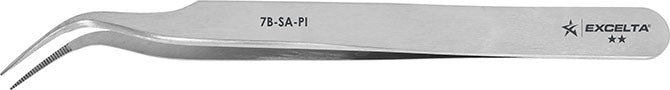 Excelta 7B-SA-PI Stainless Steel Anti-magnetic Tweezers with Curved Fine Serrated Tips, 2 Star, 4-1/2"