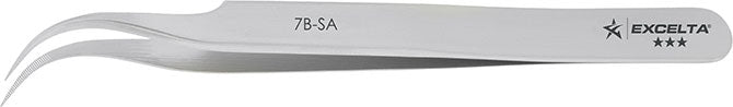 Excelta 7B-SA Stainless Steel Anti-magnetic Tweezers with Curved Very Fine Serrated Tips, 3 Star, 4-1/2"