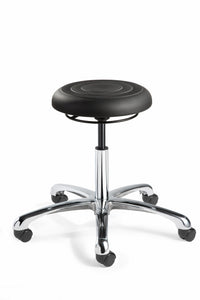 Bevco J3050-BLK Backless Stool, Polished Aluminum Base, Dual-Wheel HF Casters