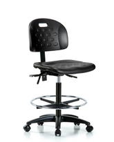 ECOM Seating Black Polyurethane Chair with Chrome Foot Ring & Casters [High Bench Height]