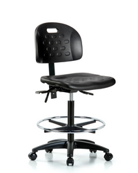ECOM Seating Black Polyurethane Chair with Chrome Foot Ring & Casters [High Bench Height]